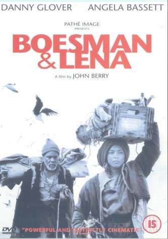 DVD cover for “Boesman and Lena” featuring two people carrying belongings.