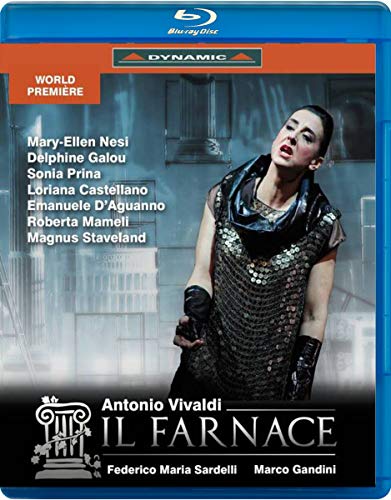Blu-ray cover for Vivaldi’s *Il Farnace* opera, featuring a singer in costume.