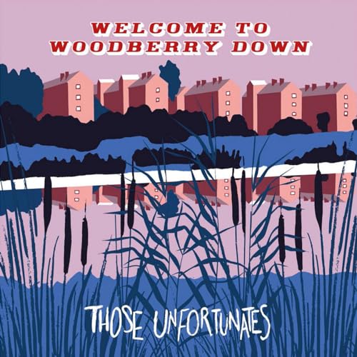 Album cover: Rows of pink apartment buildings behind reeds and water.