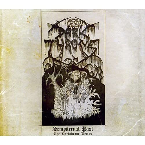 Darkthrone CD cover: black and white illustration of a skull and trees.