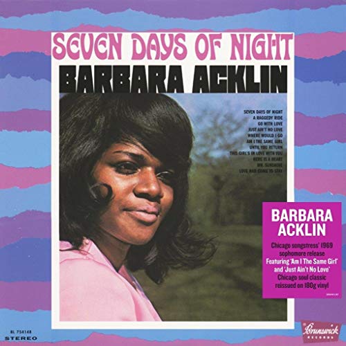 Album cover featuring Barbara Acklin against a blurred outdoor background with purple torn borders.
