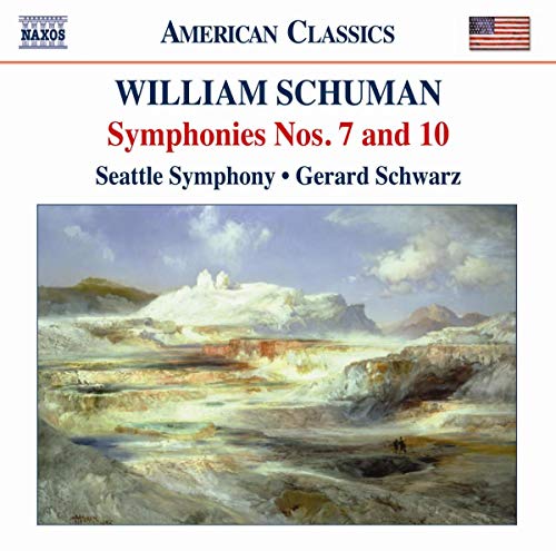 CD cover: "Schuman Symphonies Nos. 7 & 10" with a landscape painting.