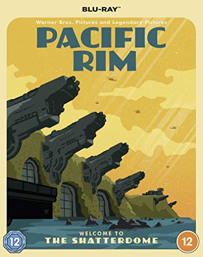 Pacific Rim Blu-ray cover art featuring stylized giant robots emerging from a coastal base.