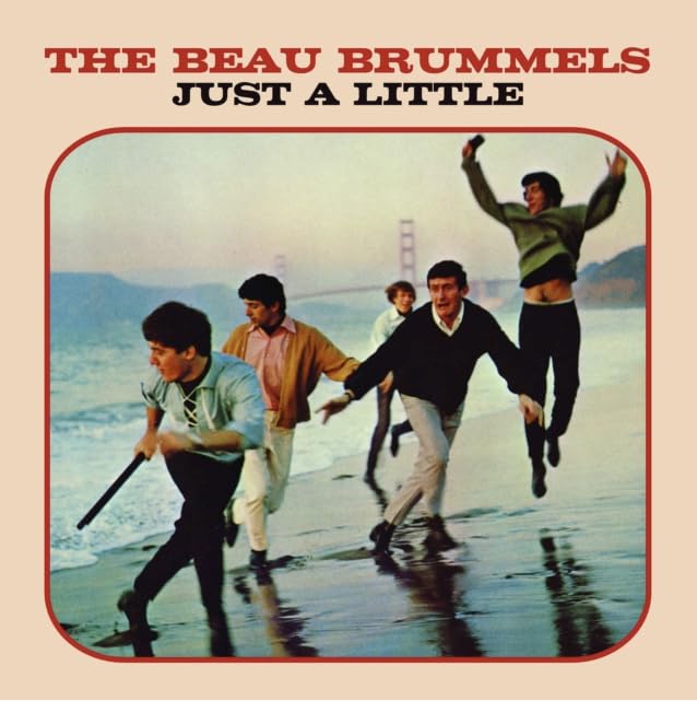 CD cover: Four men running on a beach with the Golden Gate Bridge.