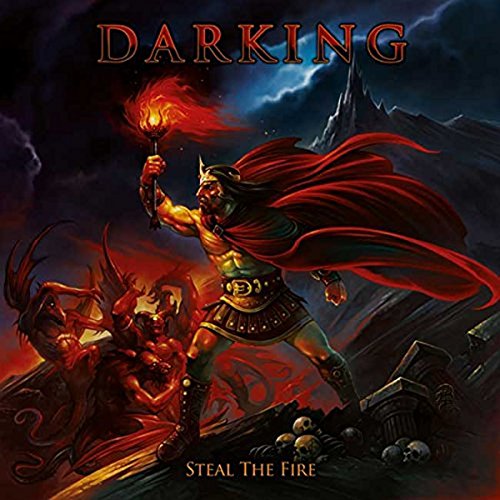 Fantasy album cover featuring a warrior with a torch and demonic figures.