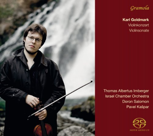 CD cover featuring violinist Thomas Albertus Irmberger and waterfall backdrop.