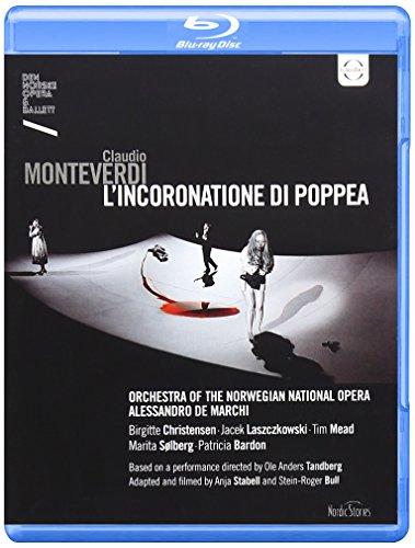 DVD cover for Monteverdi’s “L’Incoronazione Di Poppea” opera, with silhouetted figures.