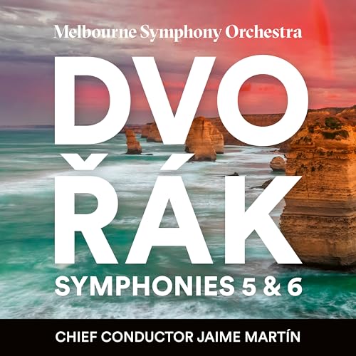 CD cover for Dvorak symphonies with coastal landscape background.