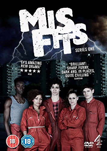 Misfits" Series 1 DVD cover with five young adults in orange jumpsuits.