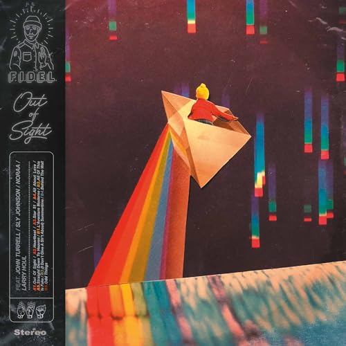 Vinyl album cover for F.i.d.e.l’s “Out of Sight,” featuring colorful paper art.