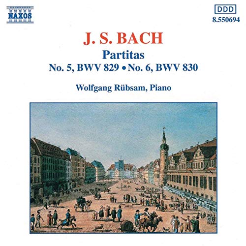 CD cover for J.S. Bach’s Partitas, featuring a historical town square scene.
