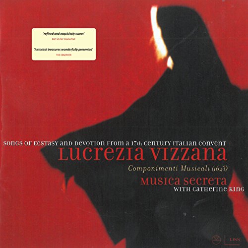 CD cover for "Musica Secreta" by Lucrezia Vizzana, red background, silhouette.
