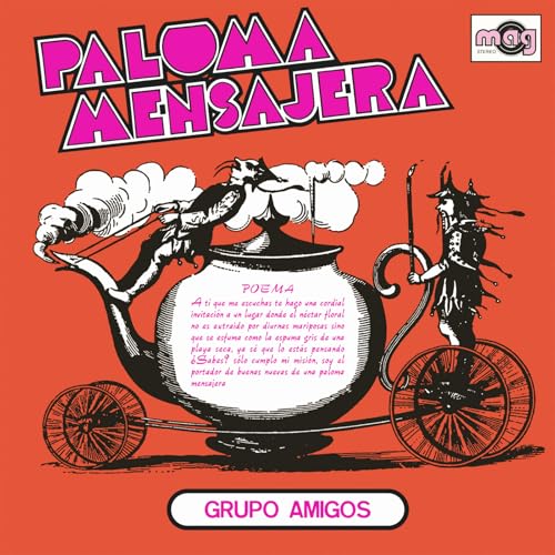 Vinyl record cover: surreal illustration of a teapot-carriage and figures.