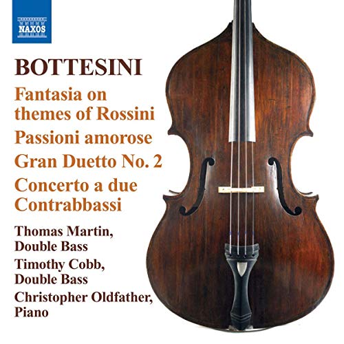 CD cover featuring a polished wooden double bass and composer Bottesini’s name.