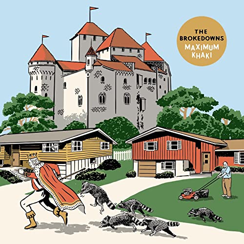 CD cover: illustrated castle, king, raccoons, and suburban scene.