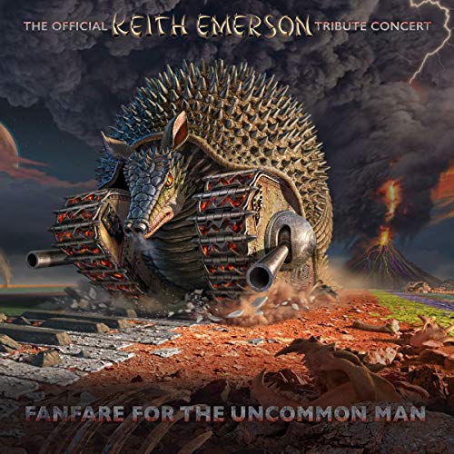 Album cover for Keith Emerson tribute concert, featuring a mechanical armadillo.