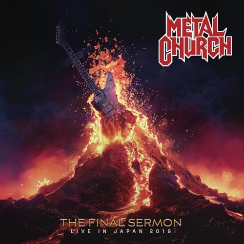 Metal Church album cover: electric guitar erupting from a fiery volcano.