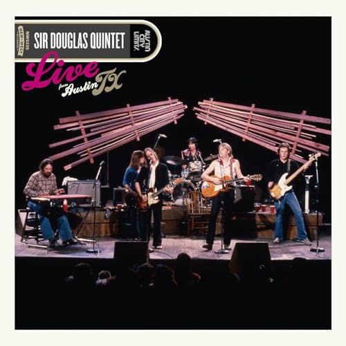 Pink vinyl record of Sir Douglas Quintet live album, with barcode visible.