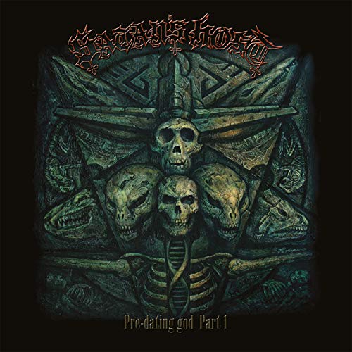 Dark album cover featuring multiple skulls and skeletal remains, gothic lettering.