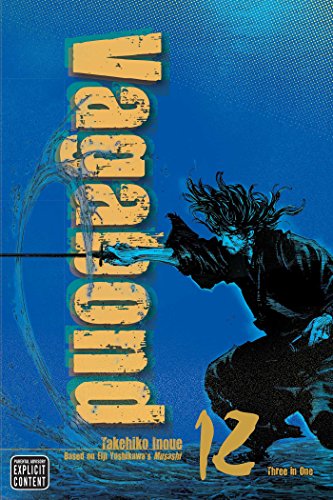 Man with long hair and sword on blue background with yellow text.