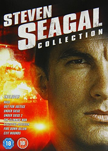 DVD cover featuring Steven Seagal’s portrait and film titles listed.