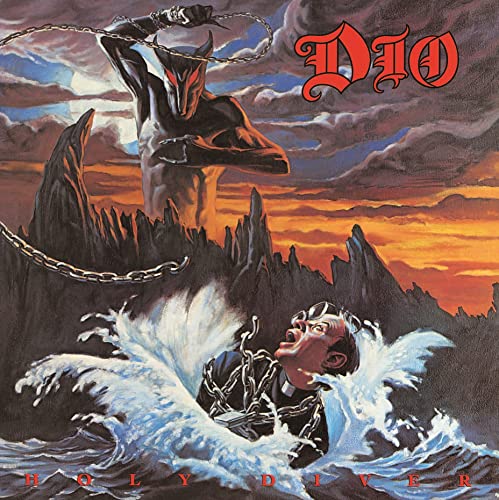 Dio’s “Holy Diver” album cover: demonic figure, stormy sea, and drowning man.