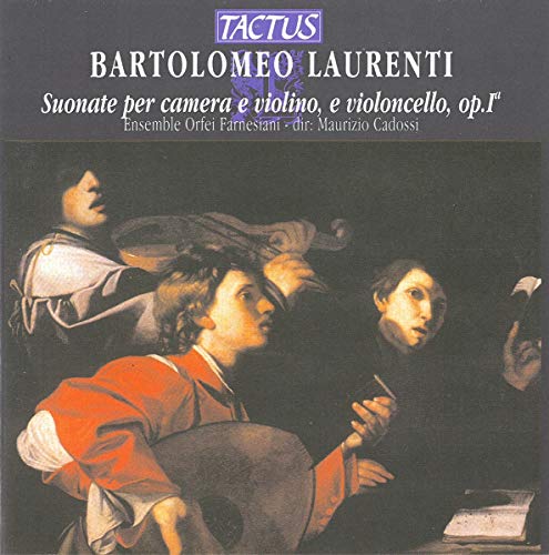 CD cover featuring a painting of three musicians and text for Bartolomeo Laurenti.