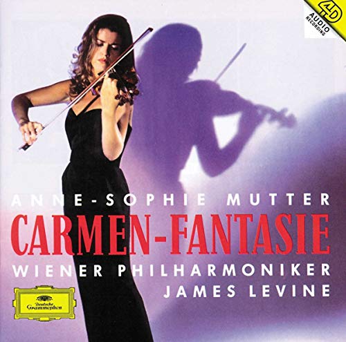 CD cover featuring violinist Anne-Sophie Mutter with large red text “Carmen-Fantasie”.