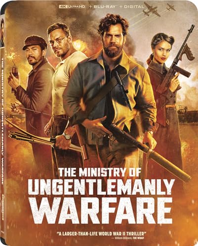 “Ministry of Ungentlemanly Warfare” Blu-ray cover featuring four armed individuals.