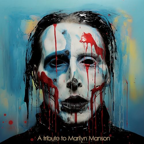 Painted portrait of Marilyn Manson with dripping red paint, album cover.