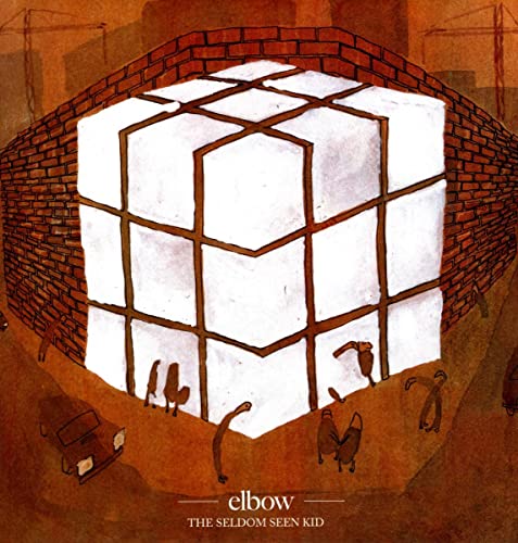 Album cover for Elbow’s “The Seldom Seen Kid” featuring a white cube and figures.