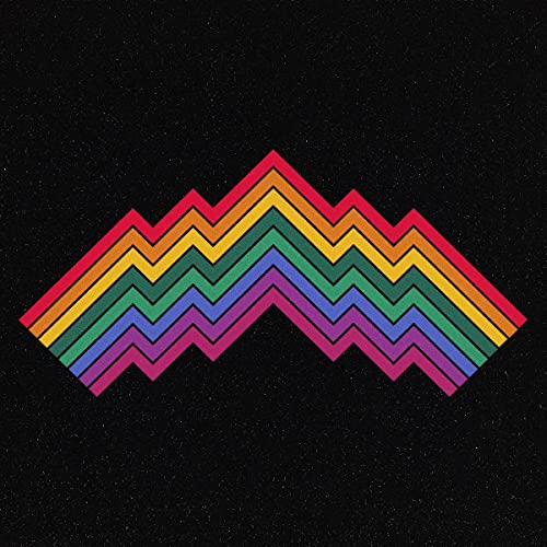 Rainbow zigzag pattern on a black background, album cover art.