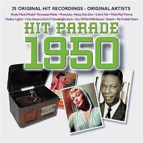 CD cover for “Hit Parade 1950” featuring vintage photos and a suitcase.