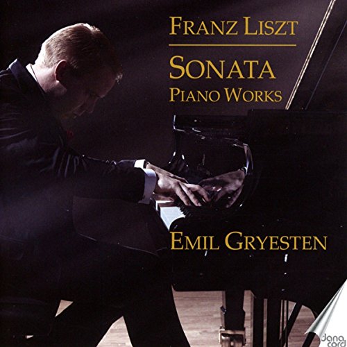 Pianist Emil Gryesten performing at a grand piano, CD cover art.