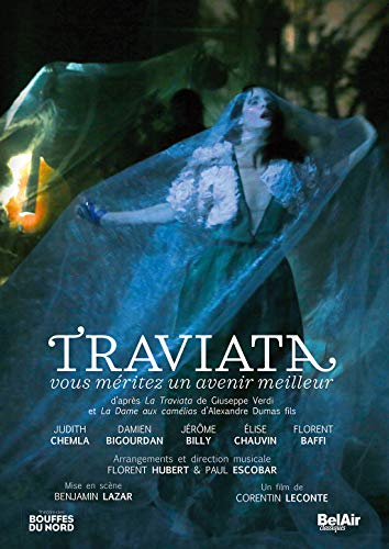 DVD cover for Verdi’s *La Traviata* featuring a woman in a blue gown.