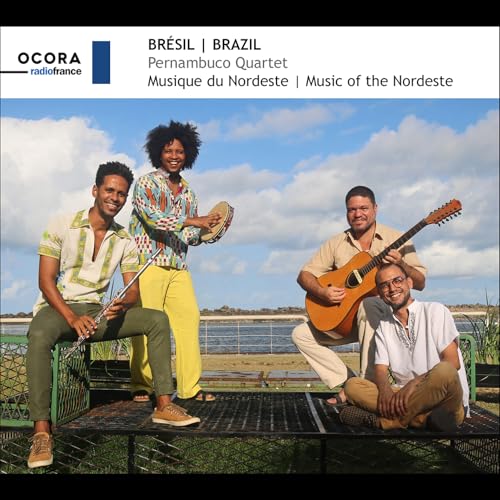 CD cover featuring four musicians with instruments, outdoor setting.