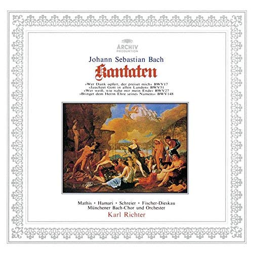 CD cover for Bach cantatas with a classical painting of figures.