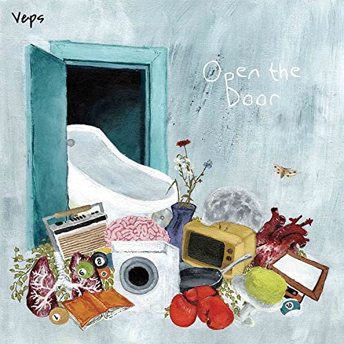 Painted album cover featuring a bathtub, radio, and various objects.