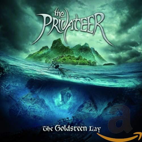 CD cover: ship underwater, island with mountains, stormy teal sea.