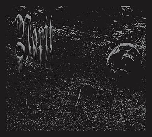 Dark album cover with dripping text, a skull, and textured black background.