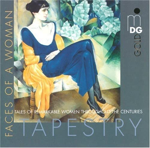 CD cover: painting of a woman in blue and gold, floral background.