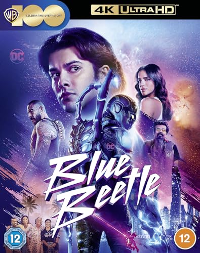 “Blue Beetle” Blu-ray cover featuring the superhero and supporting cast.