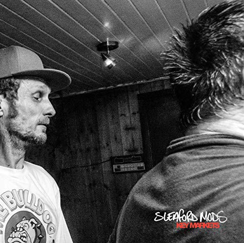 Black and white album cover for Sleaford Mods’ “Key Markets” featuring two men.