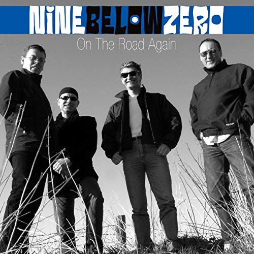 Black and white album cover featuring four men in casual clothing.