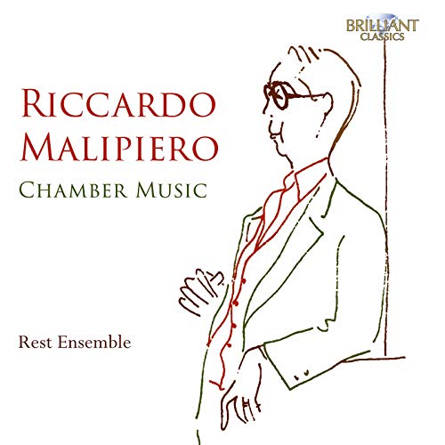 CD cover: sketched portrait of composer Riccardo Malipiero, Brilliant Classics label.