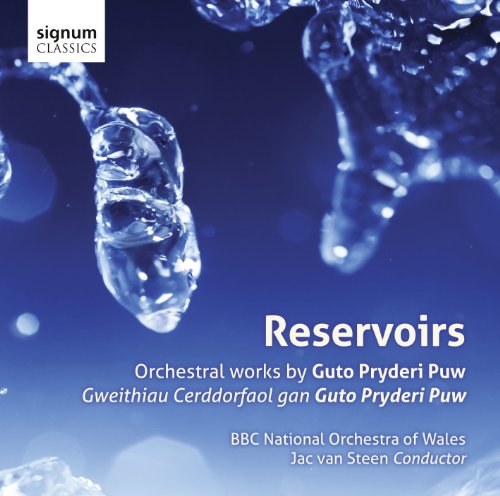 CD cover for “Reservoirs” by Puw, featuring water droplet imagery.