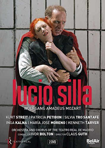 DVD cover for Mozart’s “Lucio Silla” opera, showing two performers embracing.