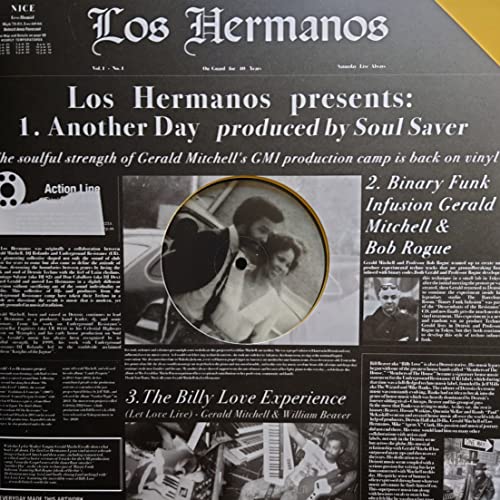 Vinyl record cover for “Los Hermanos” featuring a black and white photo.