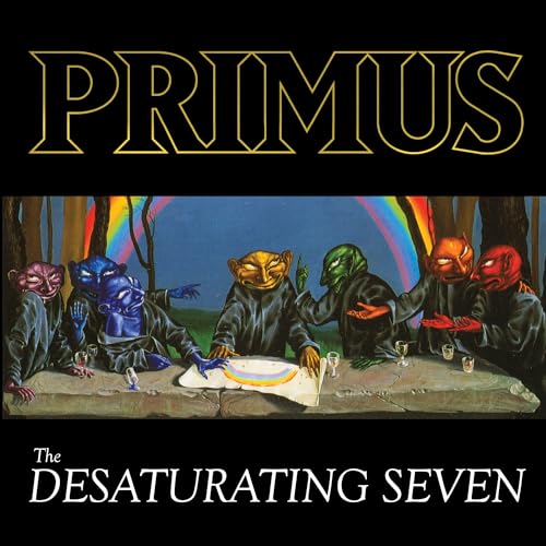 Primus album cover: masked figures at a table with a rainbow.