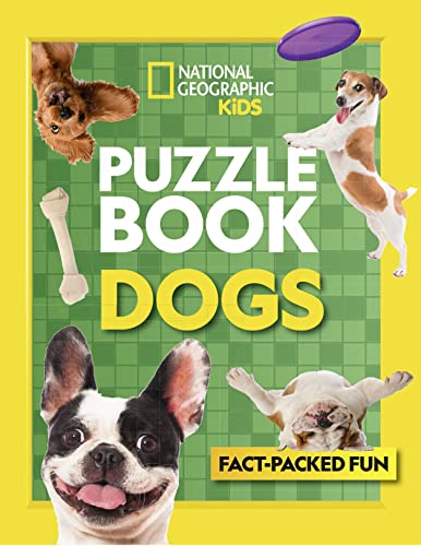 Puzzle book cover with dogs, National Geographic Kids logo, and yellow accents.